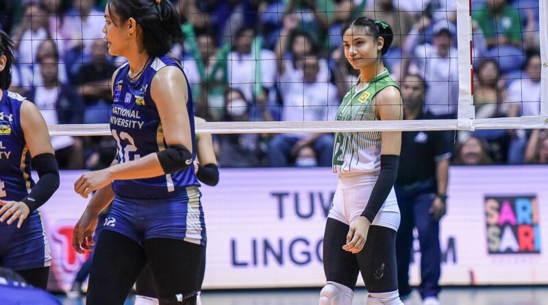 Angel Canino cheekily smiles at her opponents during Game 1 of the UAAP women