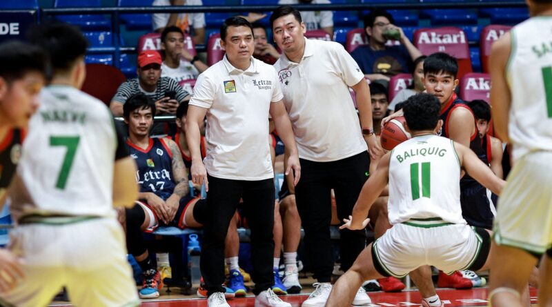 Letran coach Rensy Bajar during a Filoil Preseason game. –FILOIL PHOTO