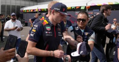 Red Bull driver Max Verstappen of the Netherlands signs autographs upon his arrival to the Hermanos Rodriguez race track in Mexico City, Thursday, Oct. 26, 2023